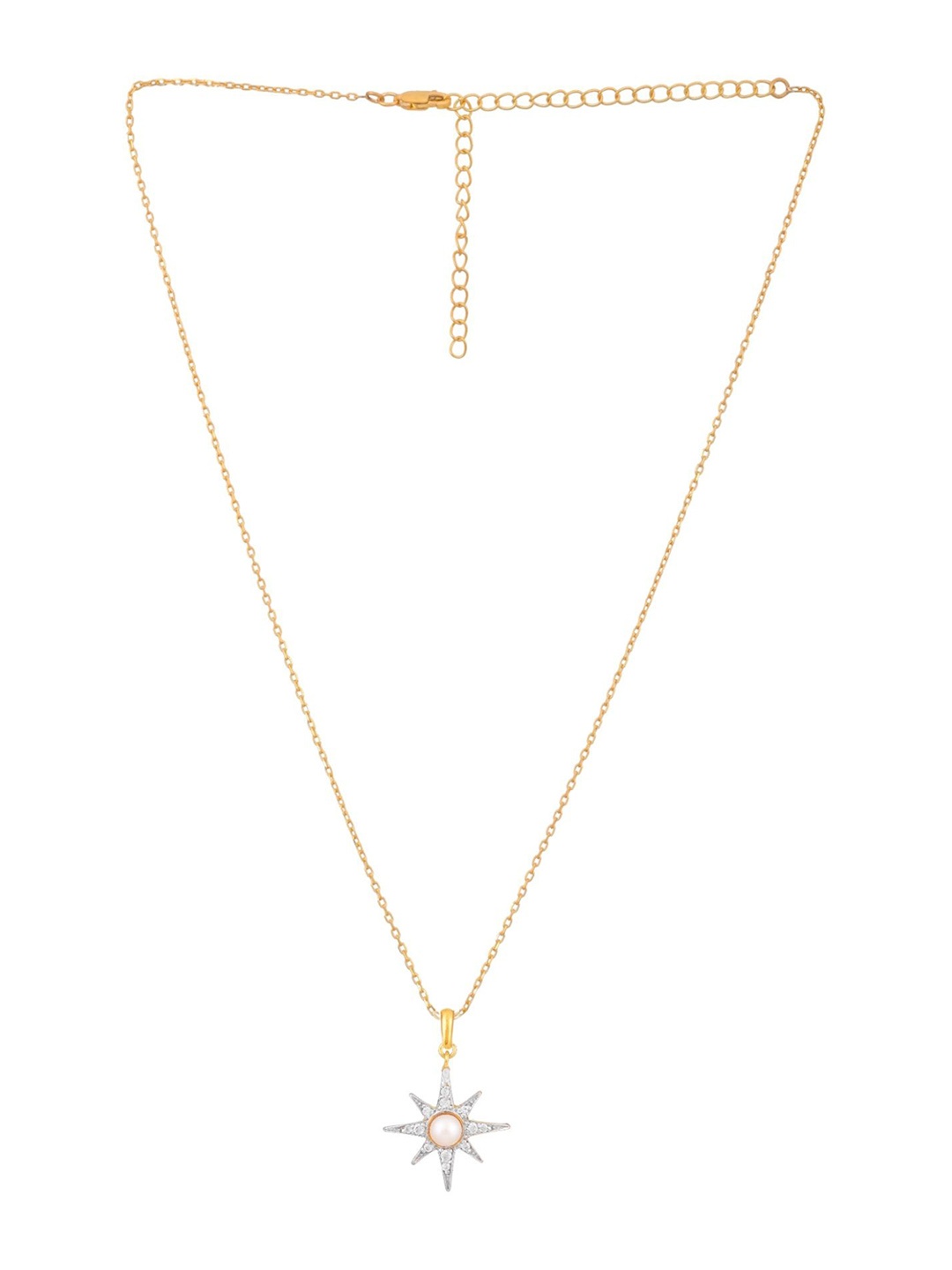 

Ruuh Studios Sterling Silver Gold-Plated Cubic Zirconia Studded Pendant With Chain