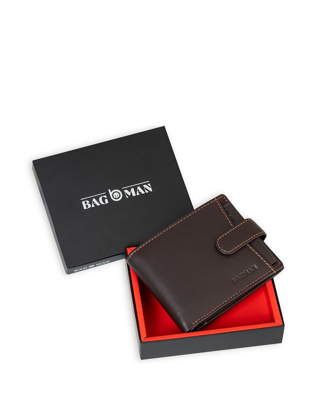 

BAGMAN Men Leather Two Fold Wallet, Brown