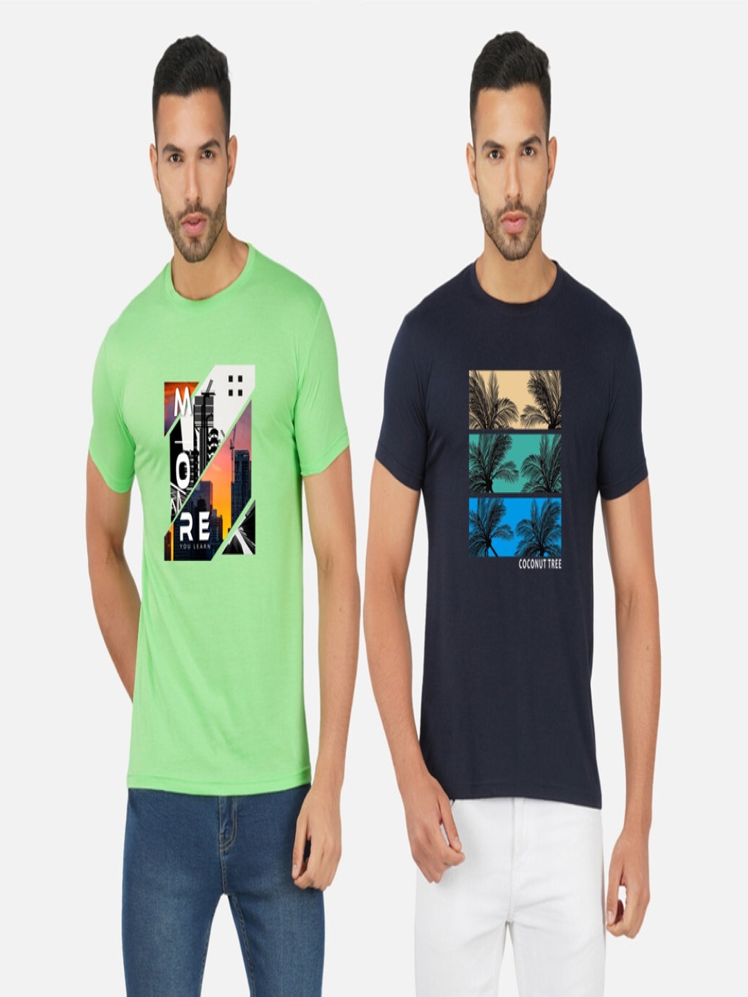 

GLOBAL NOMAD Men 2 Printed Bio Finish Applique T-shirt, Green