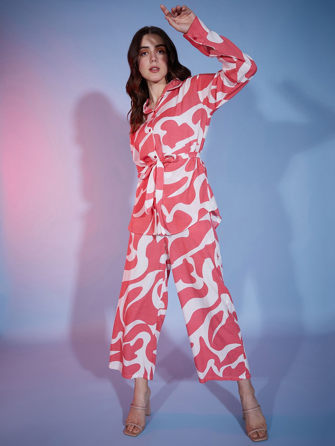 

DIMPY GARMENTS Print Shirt Maxi Dress, Peach