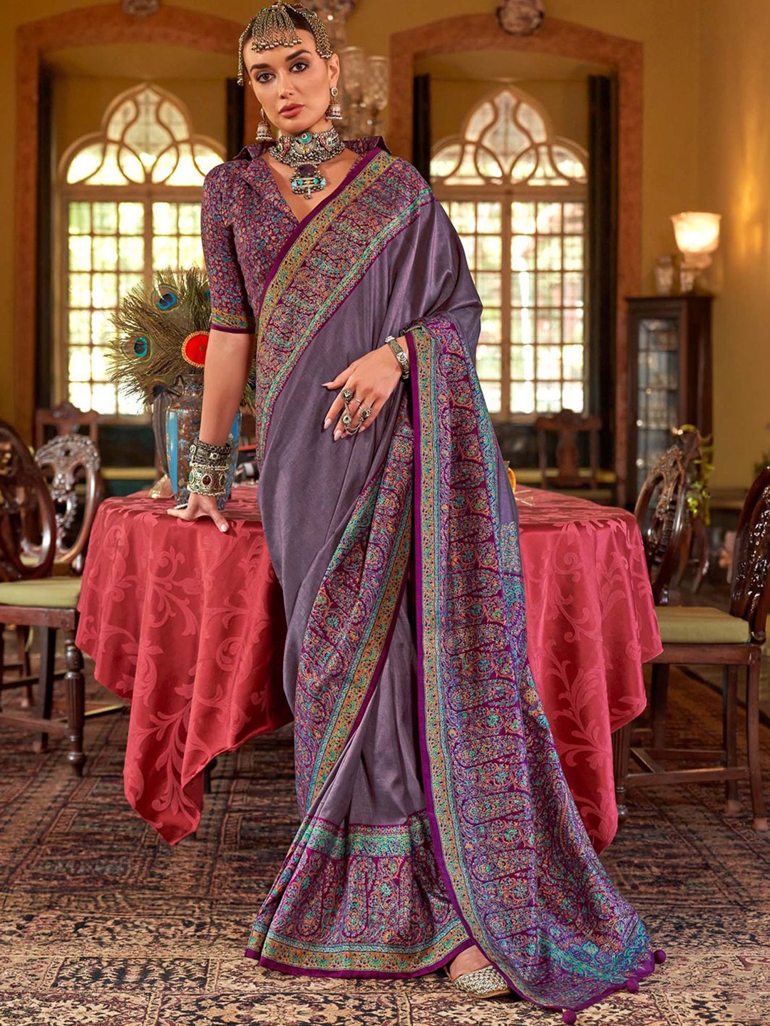 

Anouk Ethnic Motifs Silk Blend Sungudi Saree, Purple