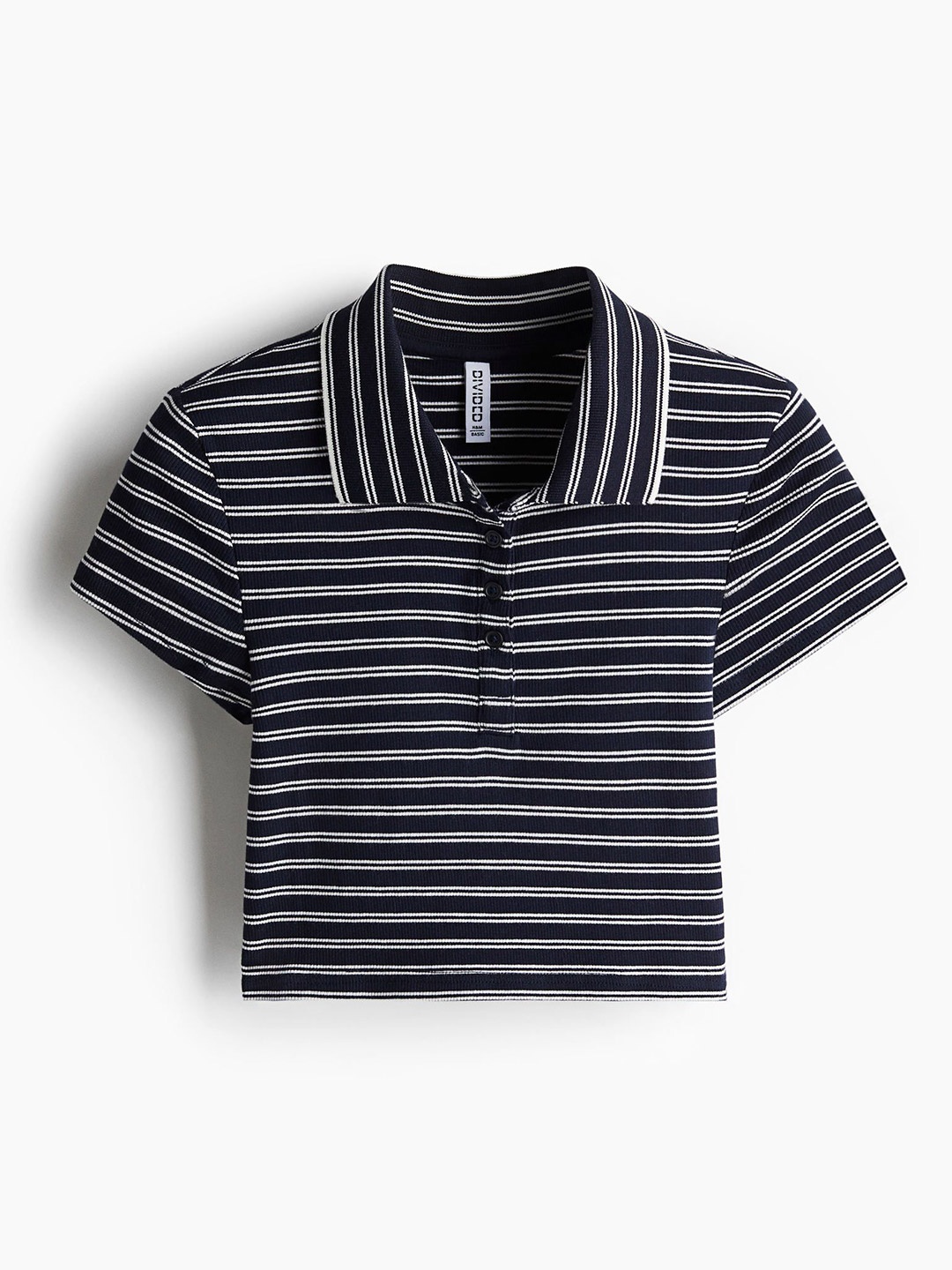 

H&M Ribbed Polo Shirt, Blue