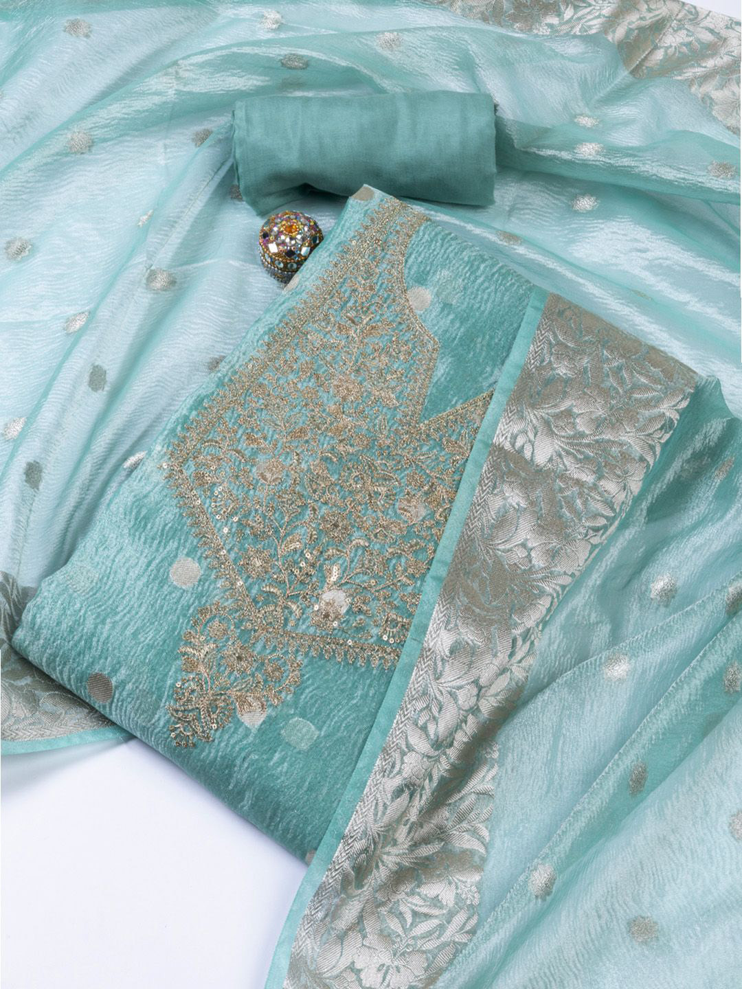 

Meena Bazaar Embroidered Unstitched Dress Material, Blue