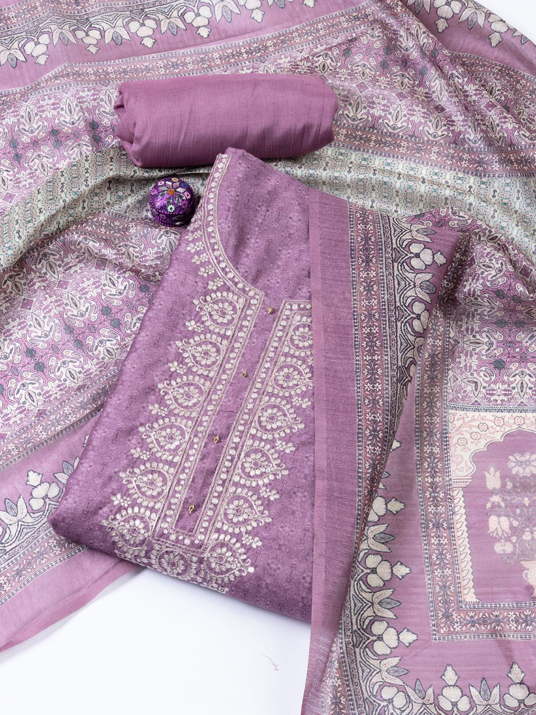 

Meena Bazaar Printed Art Silk Unstitched Dress Material, Pink