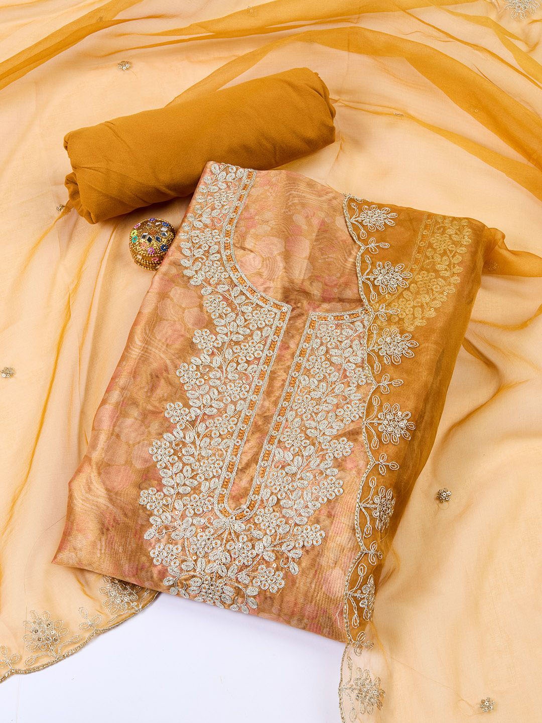 

Meena Bazaar Embroidered Unstitched Dress Material, Mustard