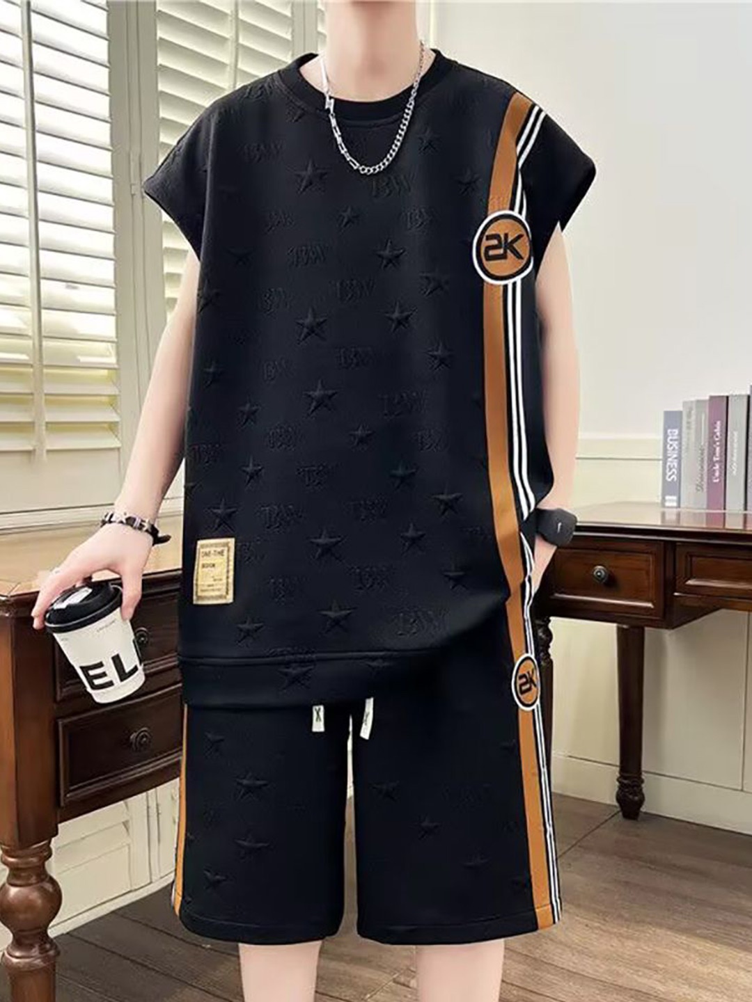

StyleCast x Revolte Striped T-Shirt And Shorts Set, Black