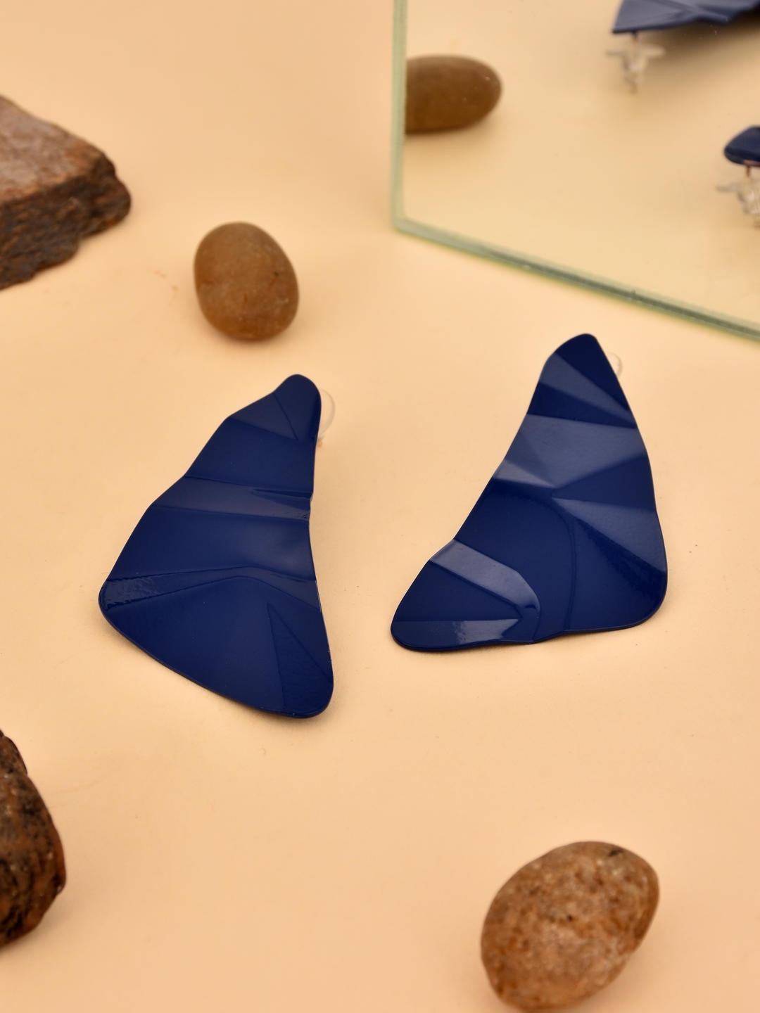 

Reenisaa Triangular Studs Earrings, Navy blue