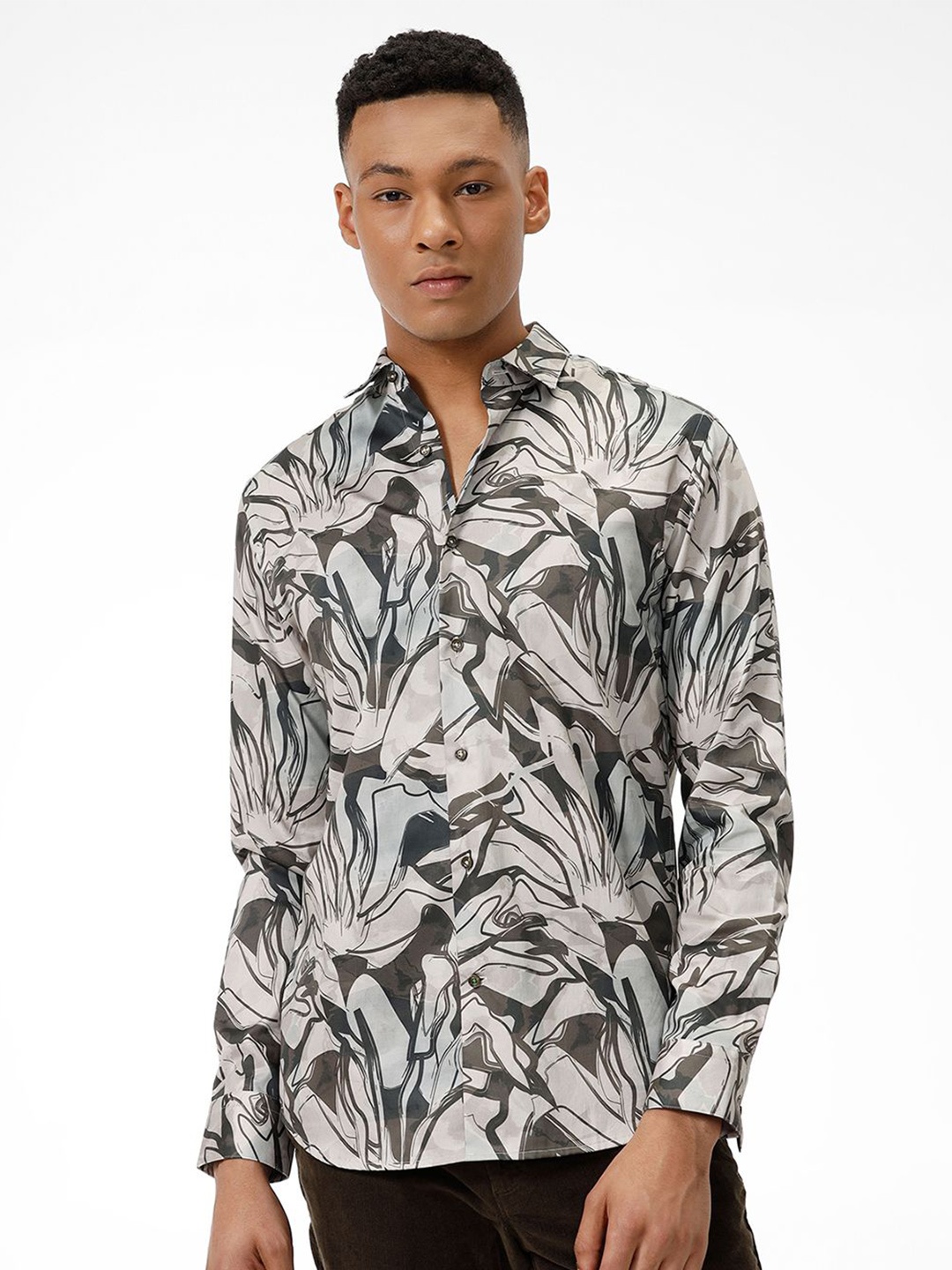 

The Collection Men Classic Opaque Printed Casual Shirt, Grey