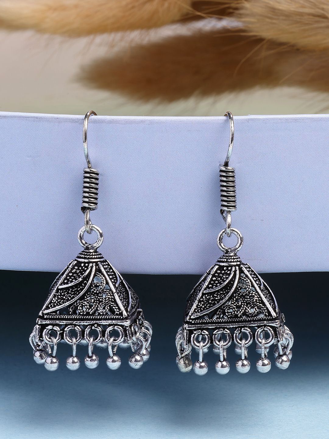 

Anouk Women Oxidised Silver-Plated Jhumka Earrings