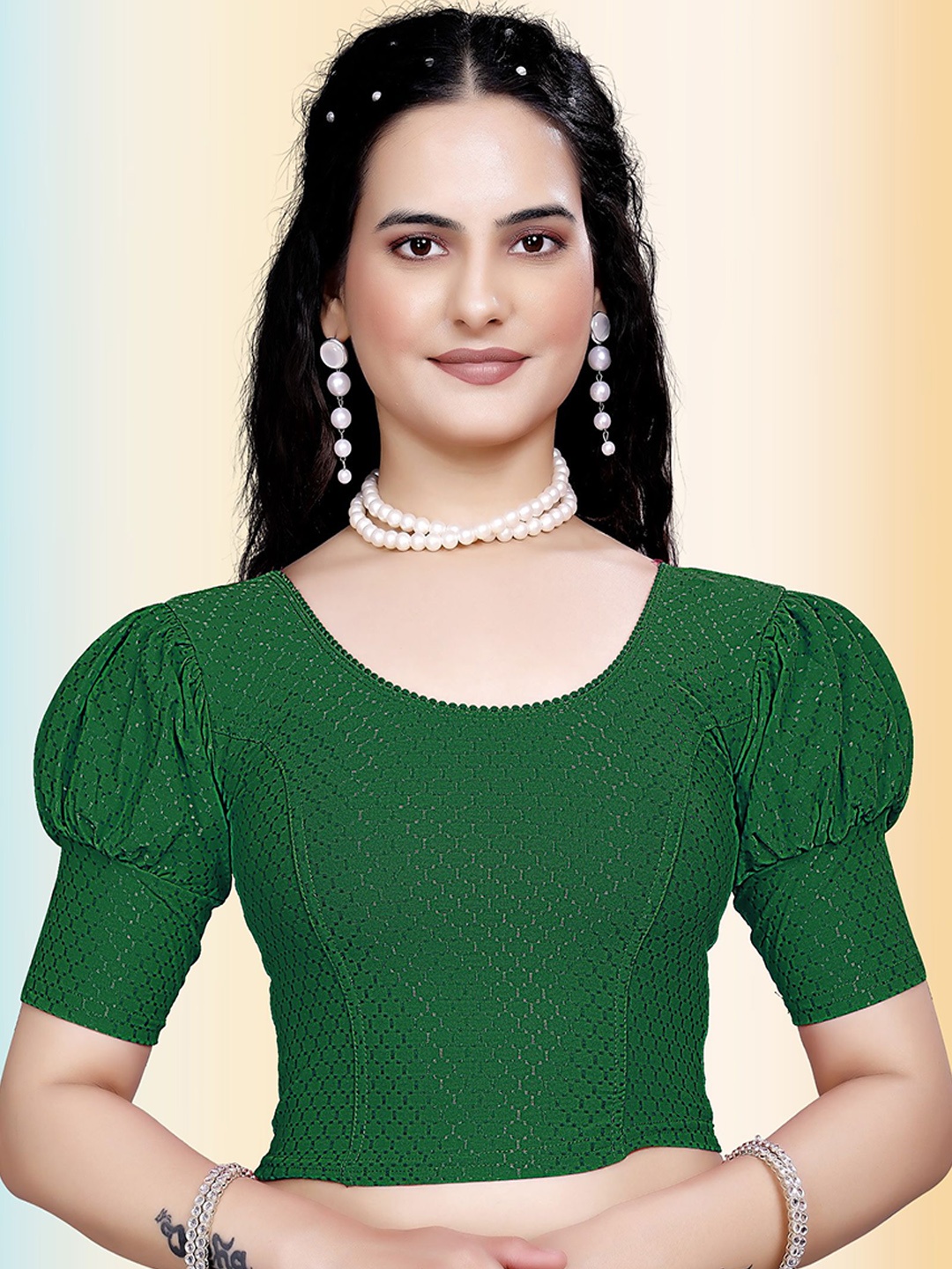 

TANISHM FEB TEX Cotton Round Neck Saree Blouse, Green