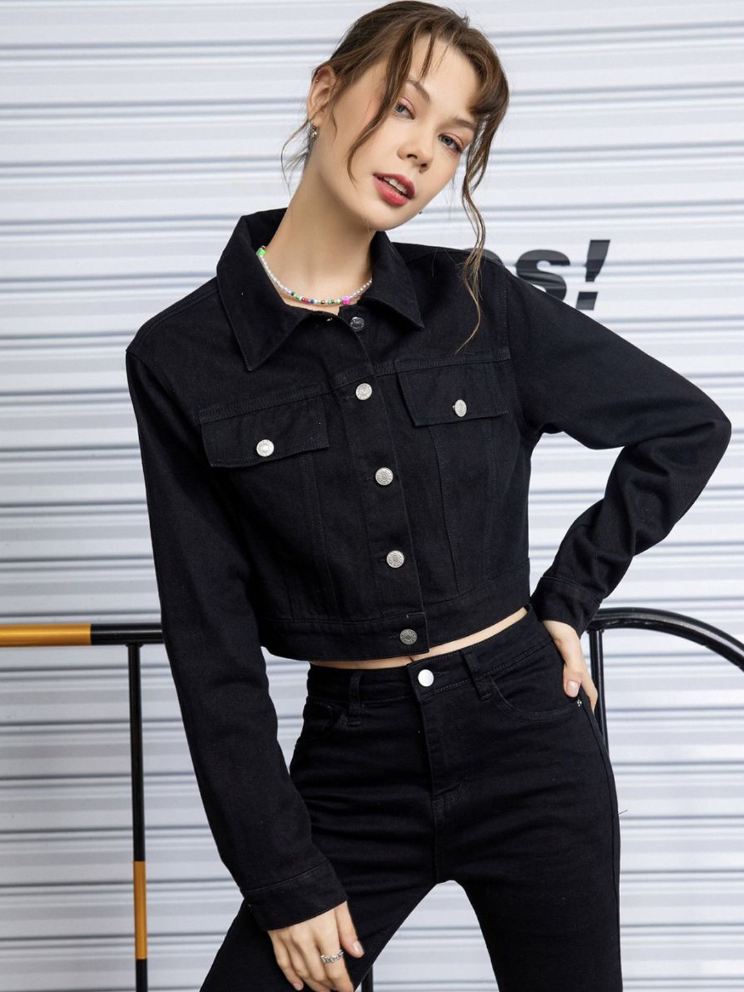 

DIMPY GARMENTS Women Lightweight Denim Jacket, Black