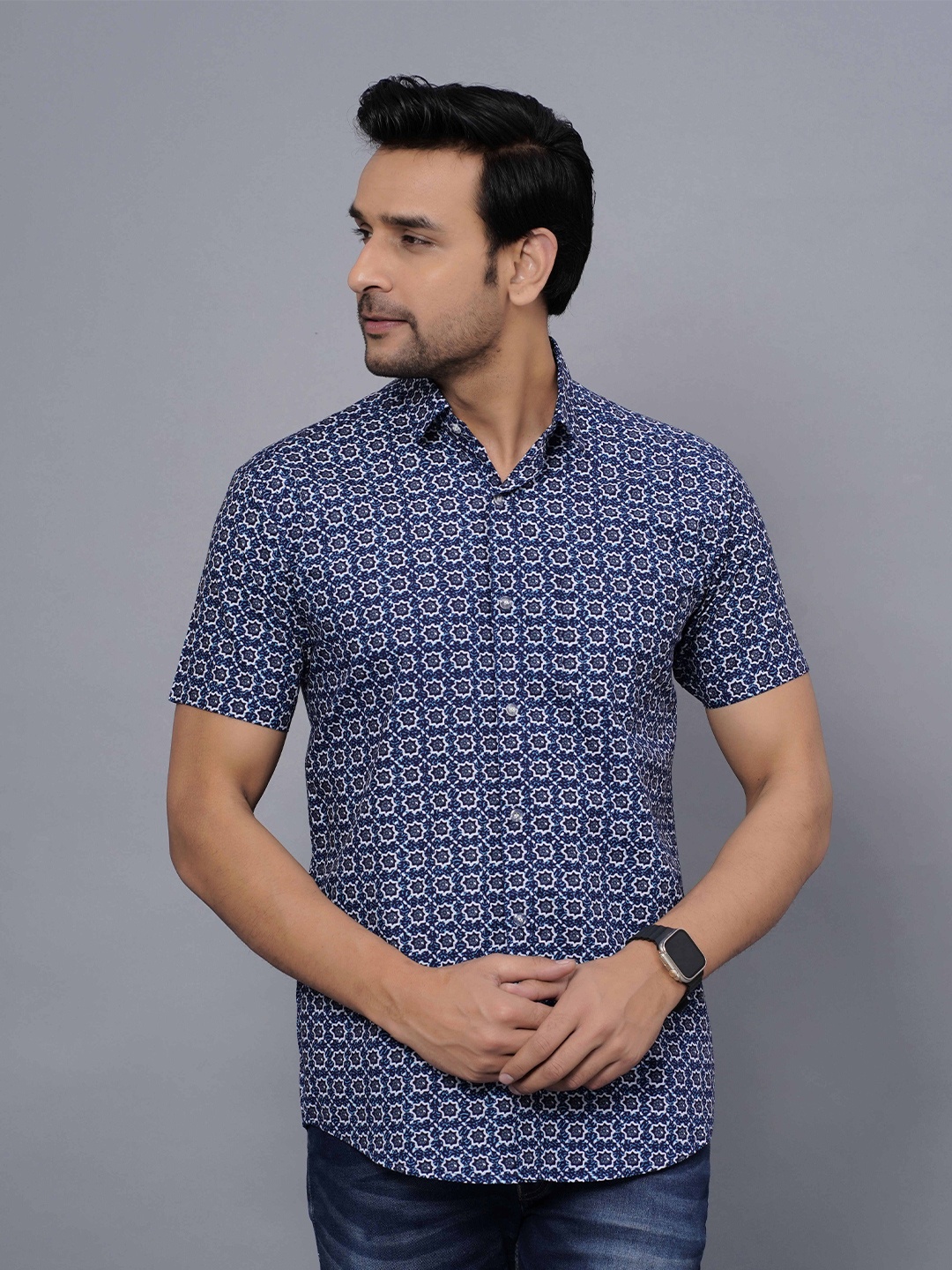 

Moda Rapido Men Comfort Floral Opaque Printed Casual Shirt, Navy blue