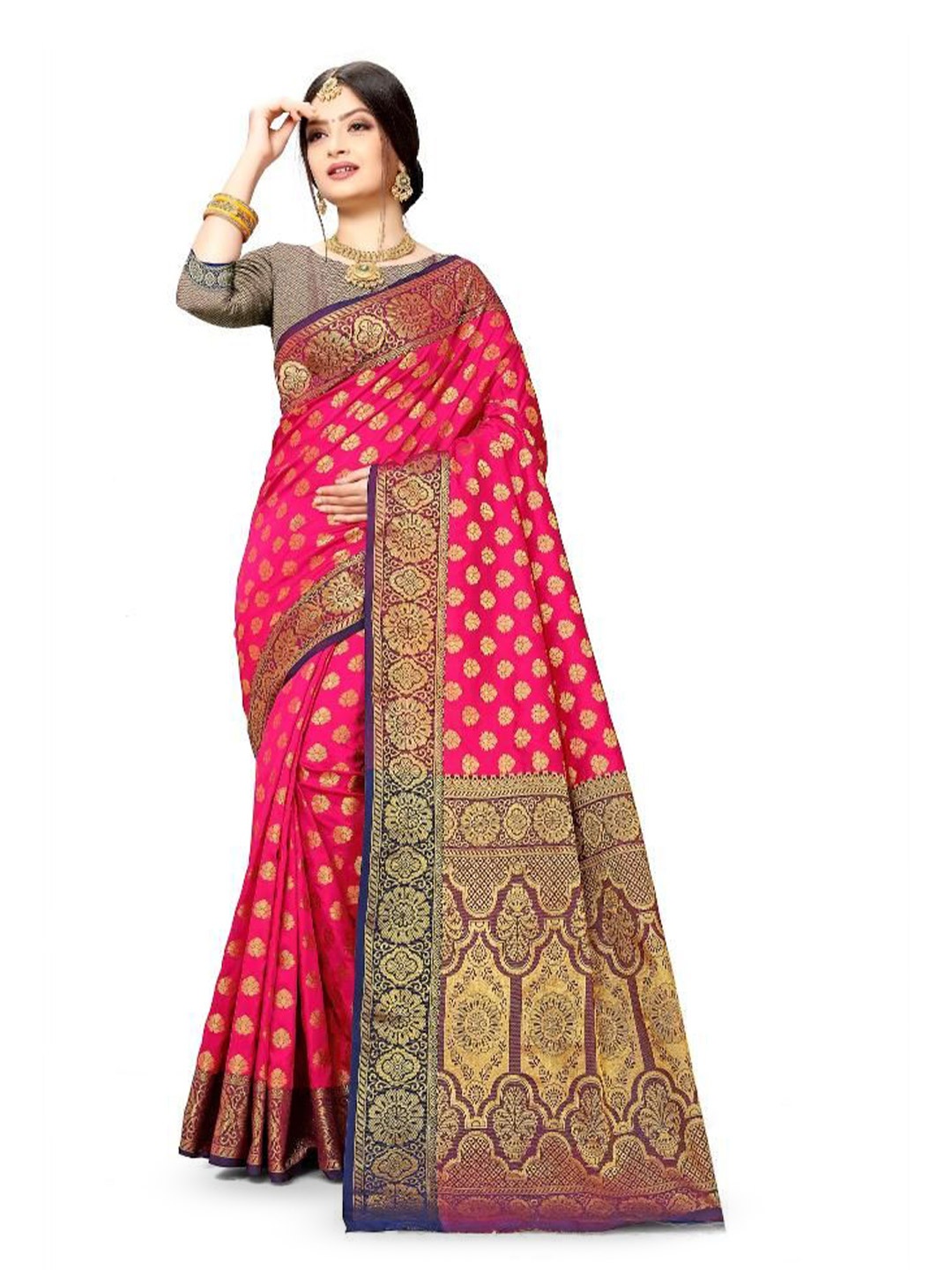 

jayant creation Woven Design Zari Silk Blend Banarasi Saree, Pink