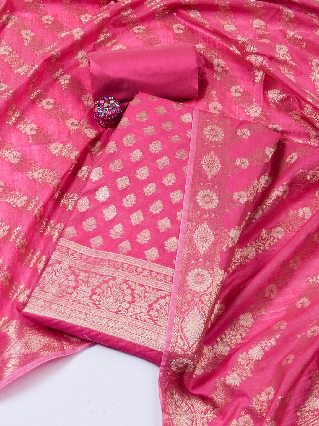 

Meena Bazaar Art Silk Unstitched Dress Material, Pink