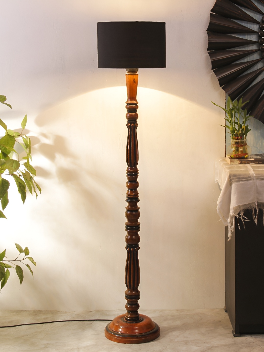 

Devansh Black & Brown Wooden Floor Lamp With Shade