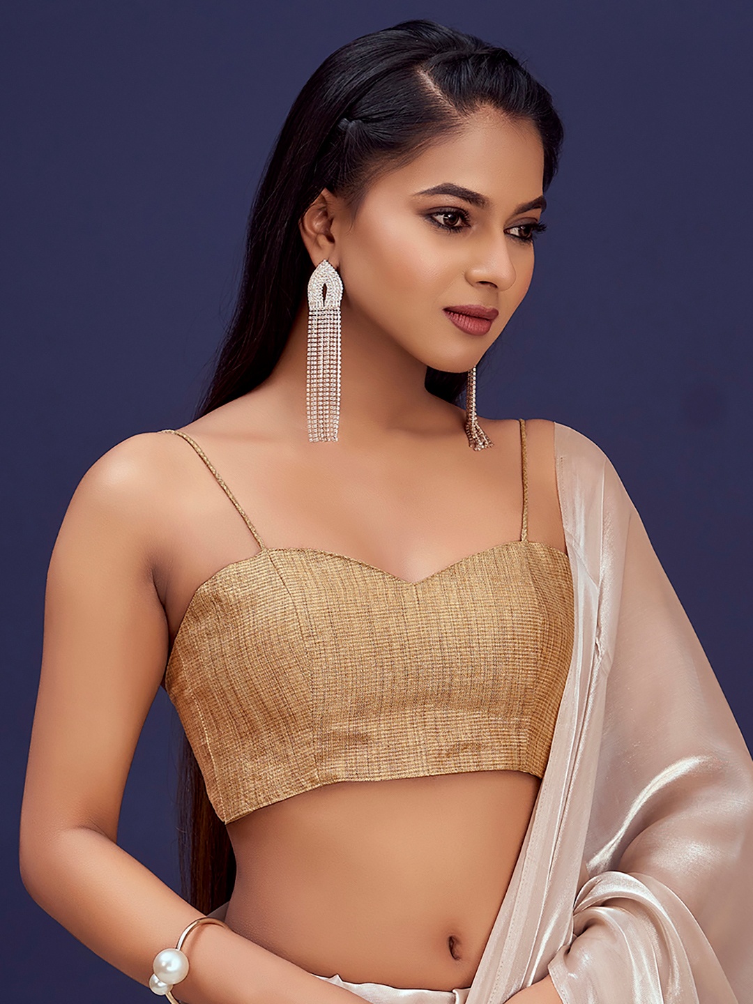 

DEVATITHI Woven Sleeveless Saree Blouse, Brown