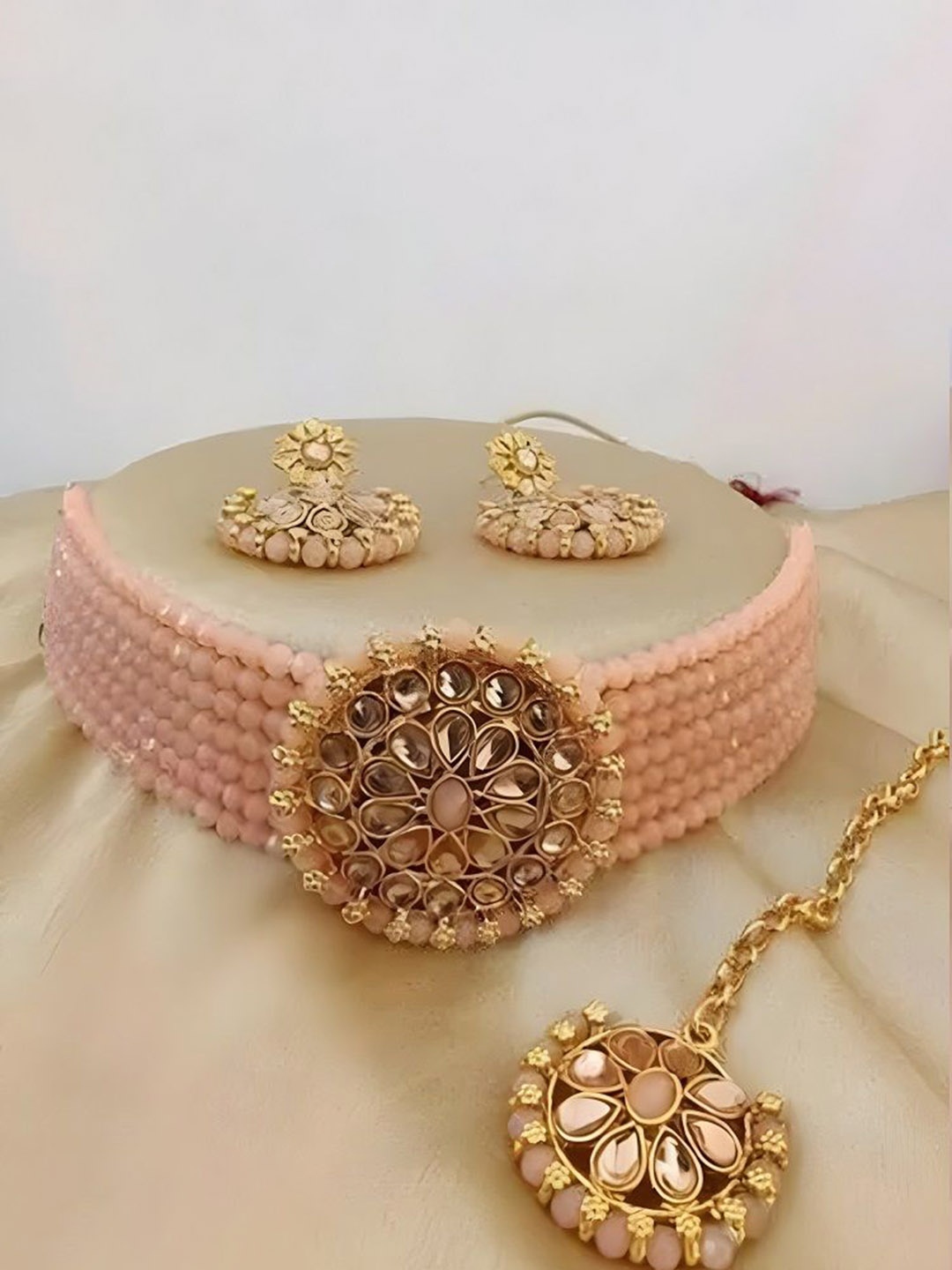 

JMBW INTERNATIONAL Set Of 2 Gold Plated Stone Studded & Beaded Jewellery Sets