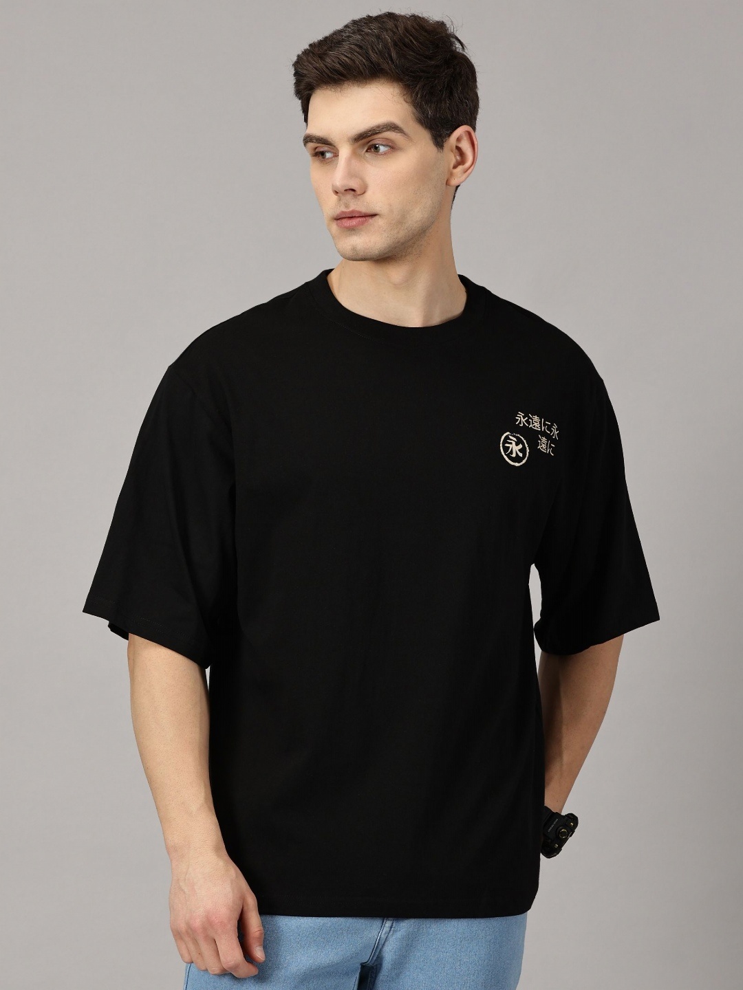 

THE HOLLANDER Men Printed Drop-Shoulder Sleeves T-shirt, Black