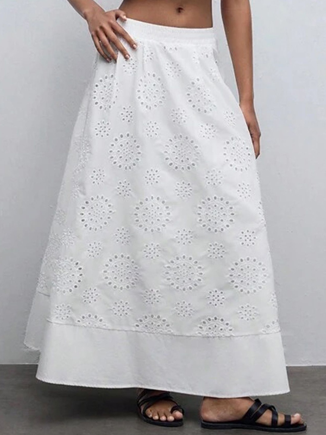

LULU & SKY Self Design A-Line Maxi Skirt, White