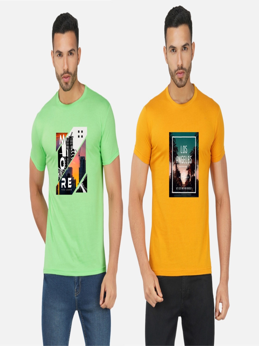 

GLOBAL NOMAD Men 2 Printed Bio Finish Applique T-shirt, Green
