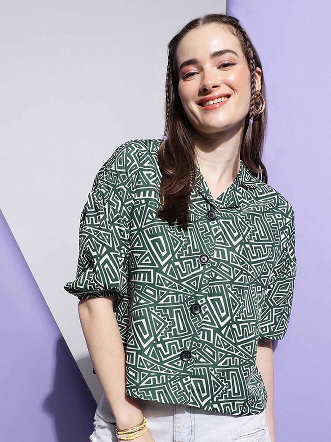 

DressBerry Women Modern Boxy Opaque Party Shirt, Green