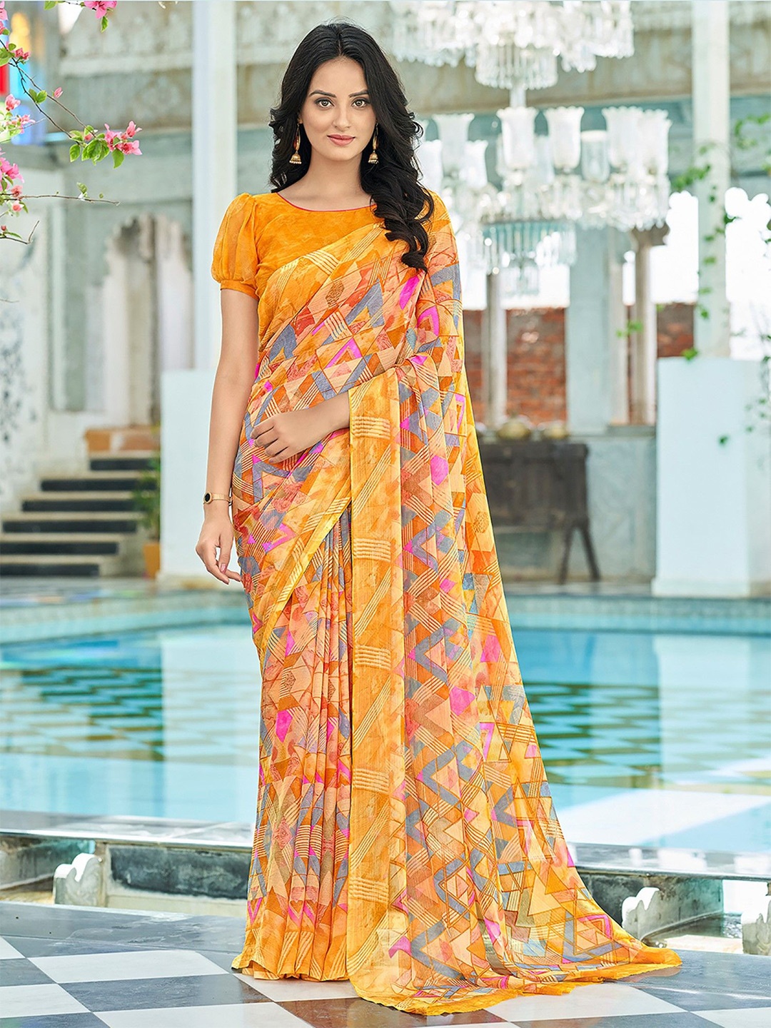 

LeeliPeeri Designer Poly Chiffon Saree, Yellow