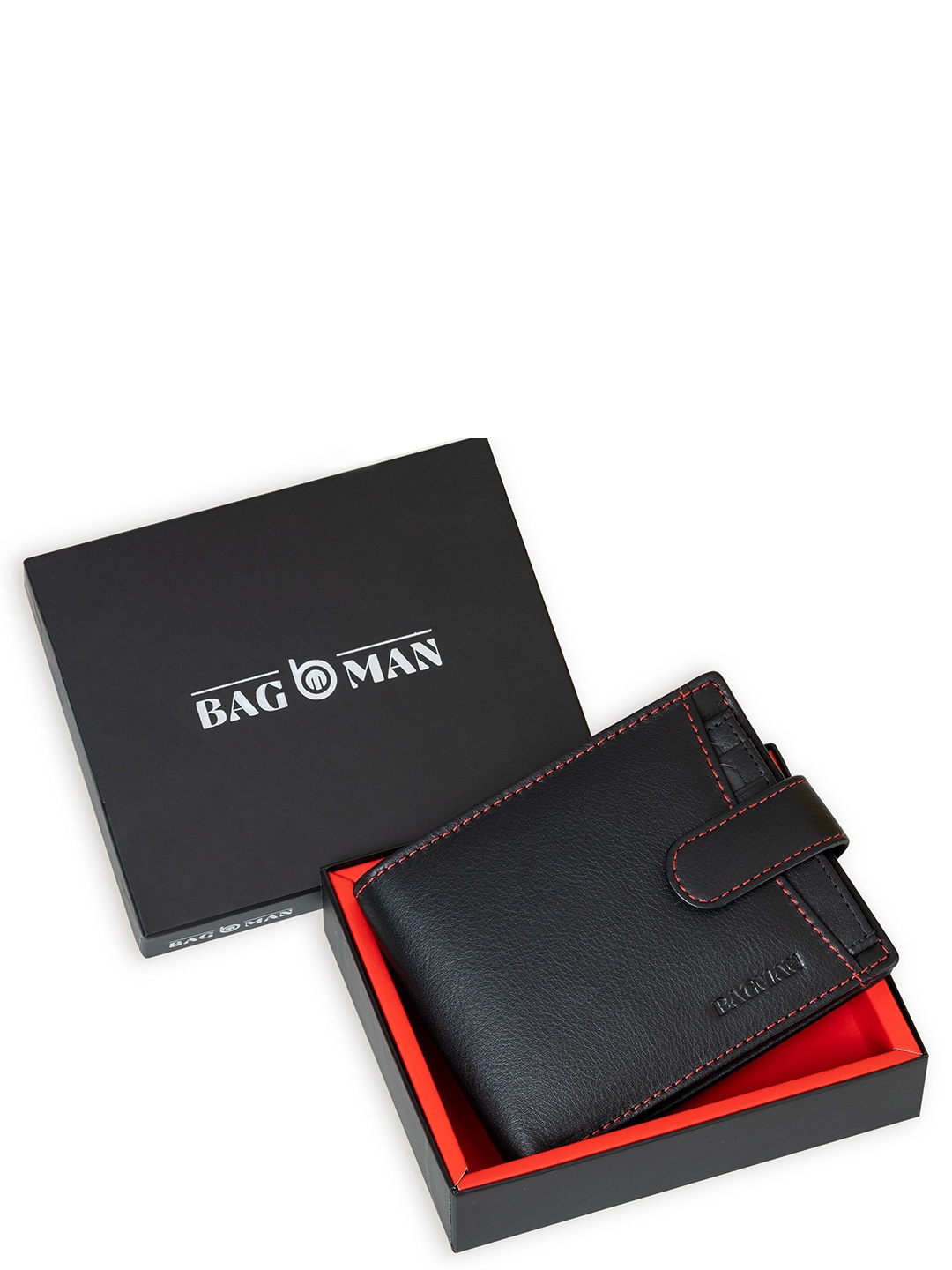 

BAGMAN Men Leather Two Fold Wallet, Black