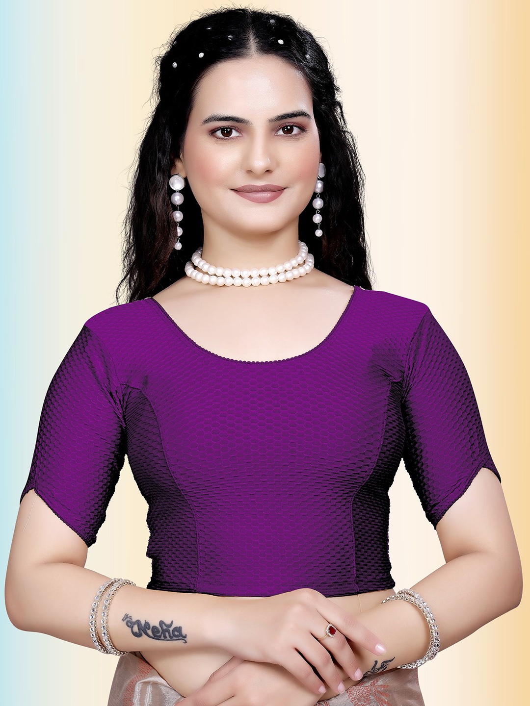 

TANISHM FEB TEX Cotton Round Neck Saree Blouse, Purple