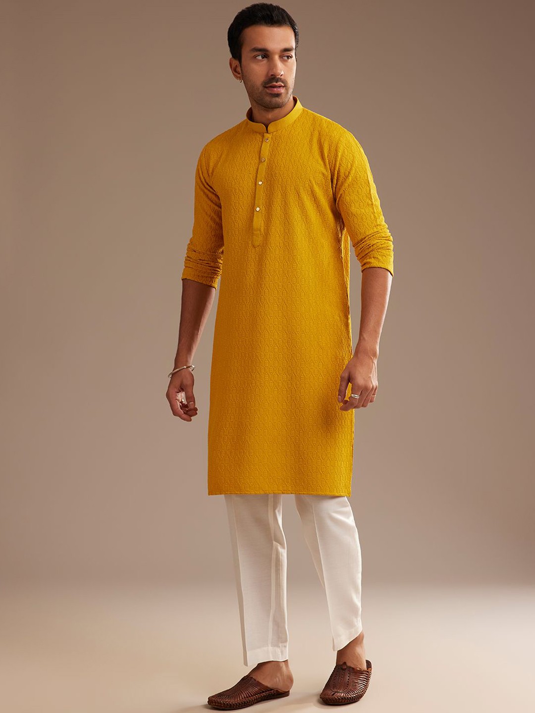 

KALKI Fashion Men Regular Kurta with Trousers, Yellow