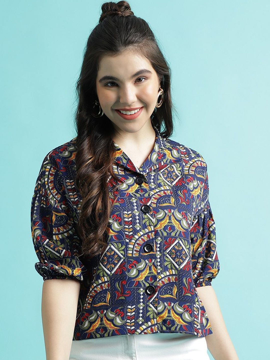 

DressBerry Women Modern Boxy Opaque Party Shirt, Blue