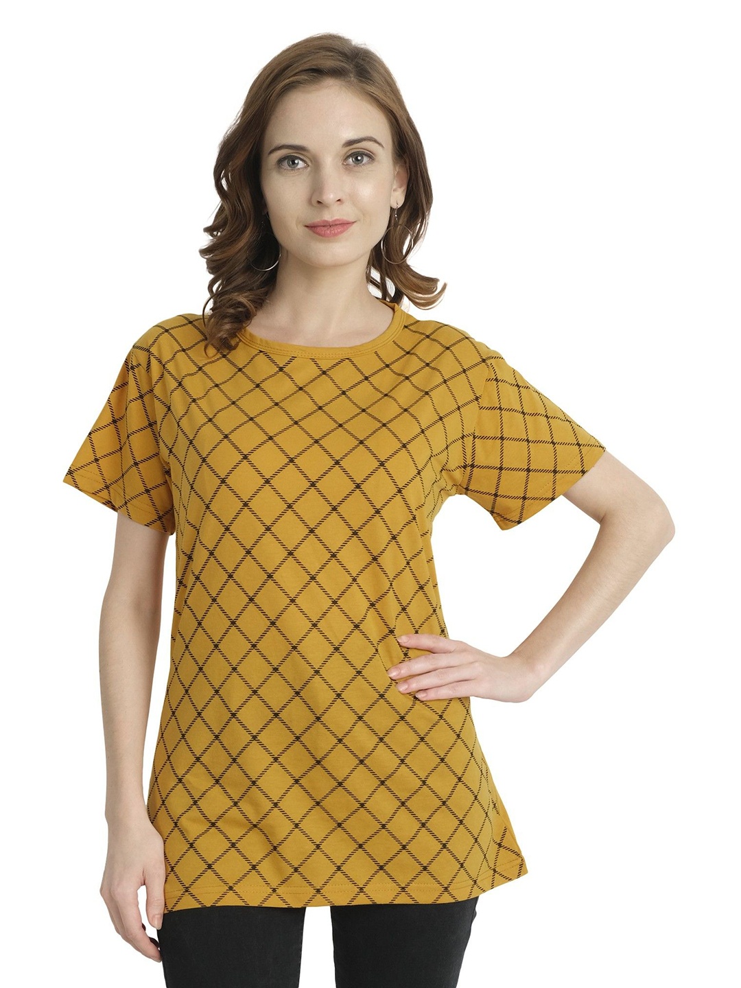 

Moda Rapido Women Printed Bio Finish Pockets T-shirt, Mustard