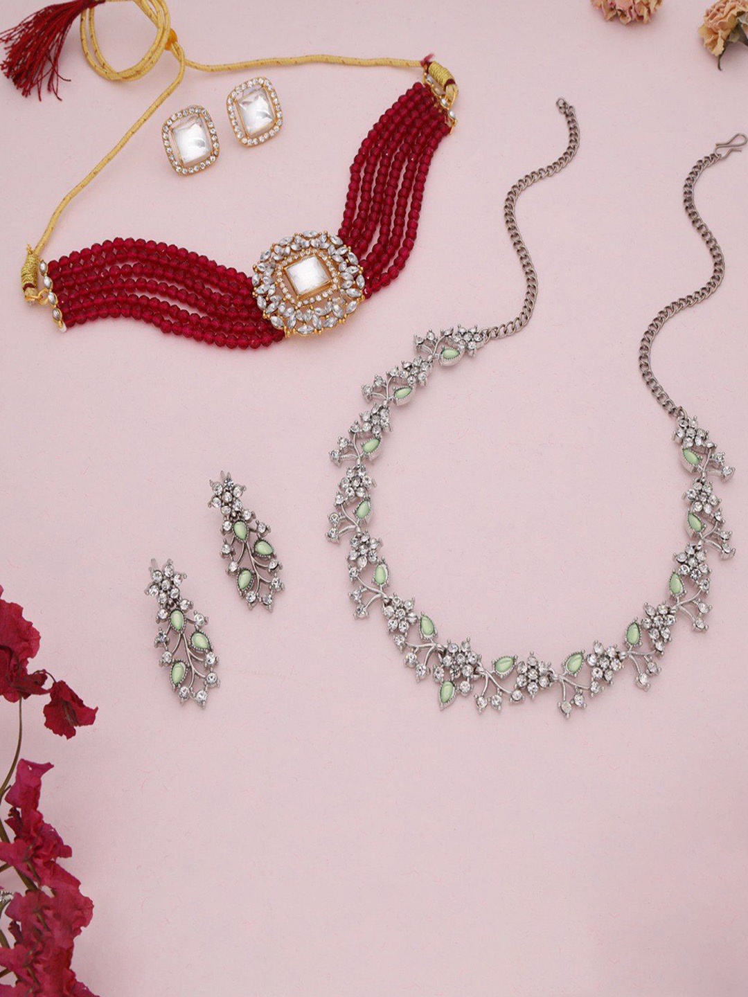 

Lyriss Set Of 2 Silver-Plated American Diamonds Studded Jewellery Sets