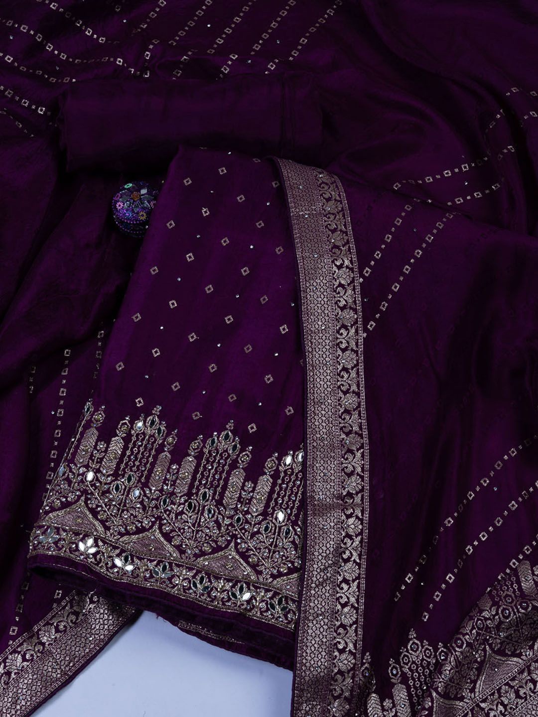 

Meena Bazaar Art Silk Unstitched Dress Material, Purple
