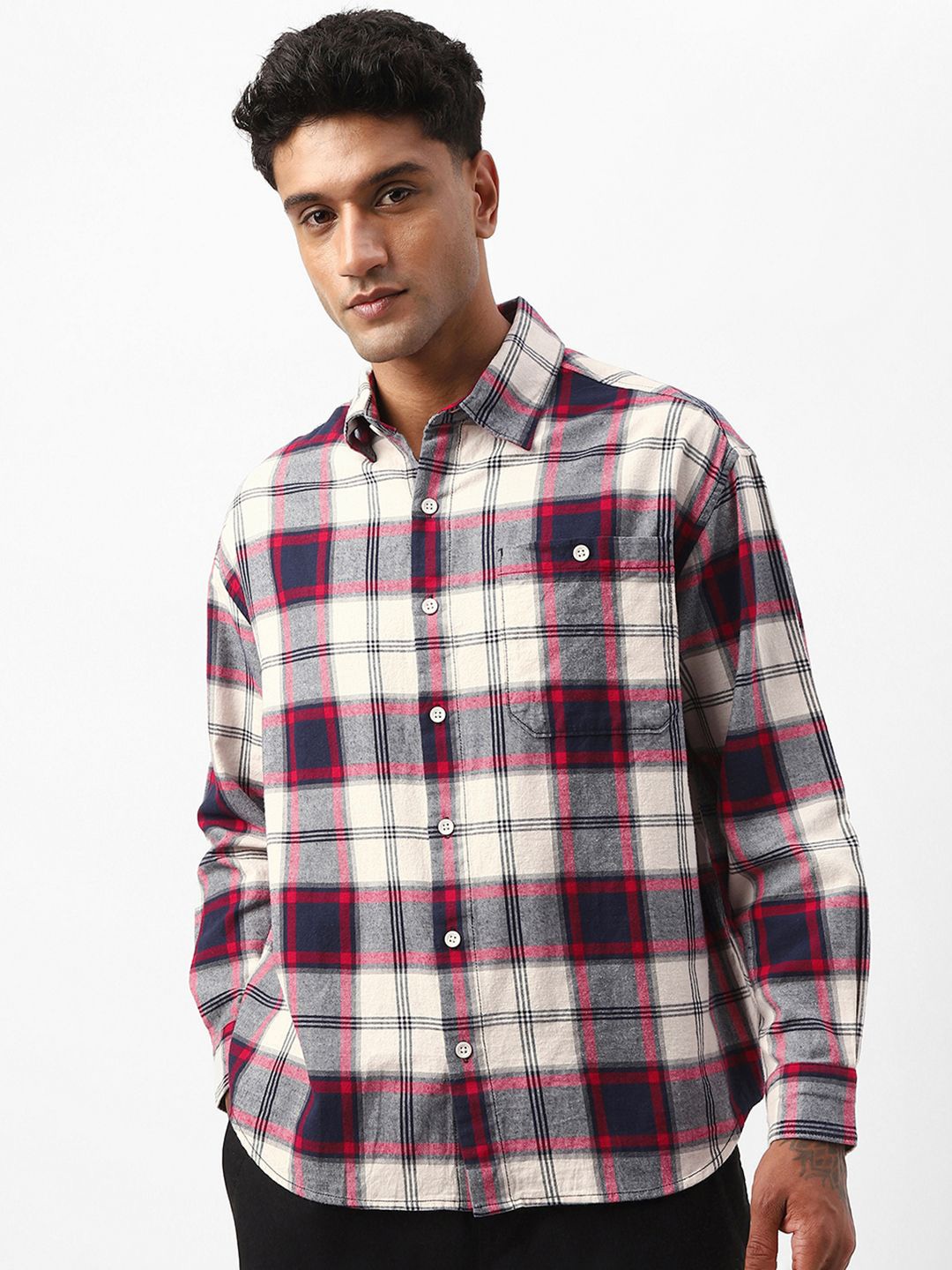 

Bewakoof Men Standard Tartan Checks Opaque Checked Casual Shirt, Beige
