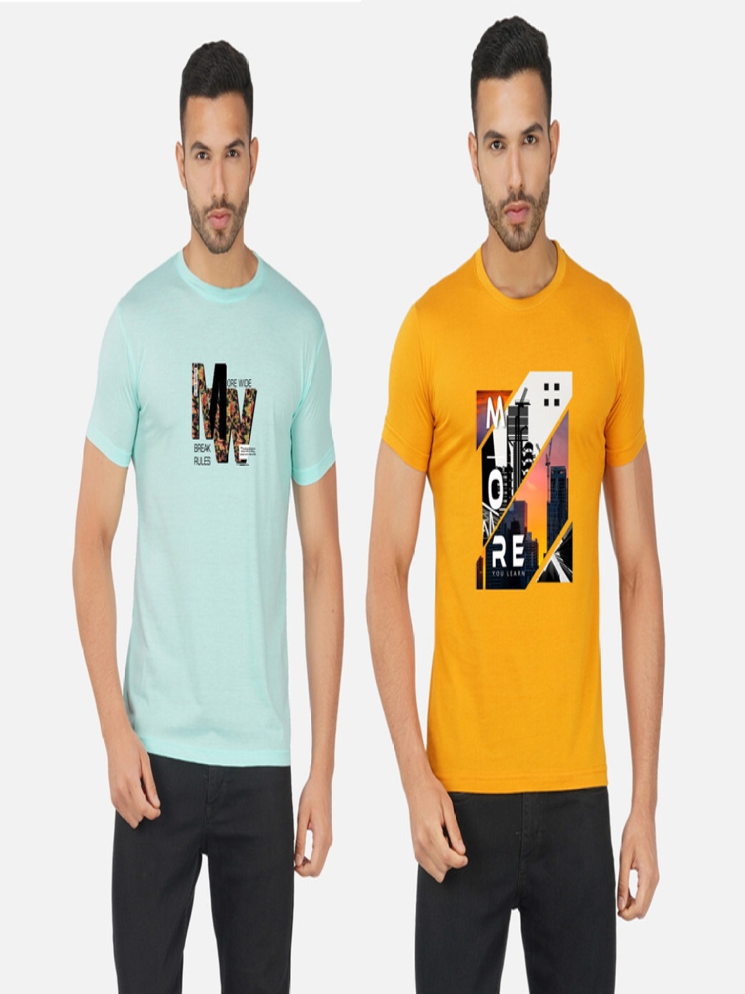 

GLOBAL NOMAD Men 2 Printed Bio Finish Applique T-shirt, Mustard