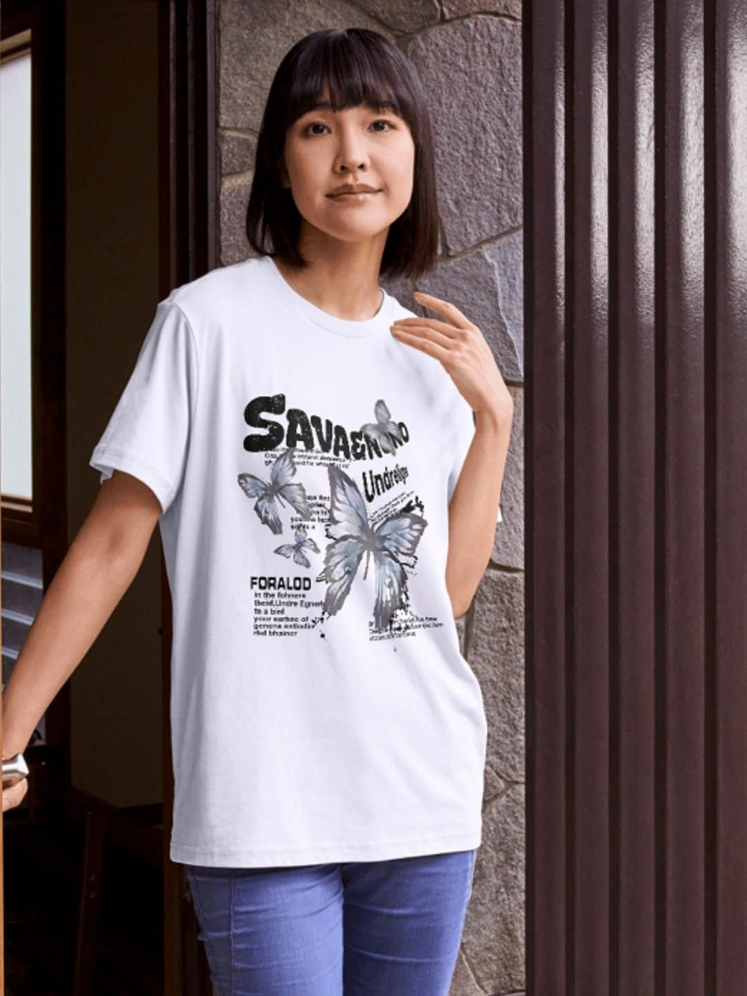 

StyleCast Women Printed Pure Cotton Raw Edge T-shirt, White