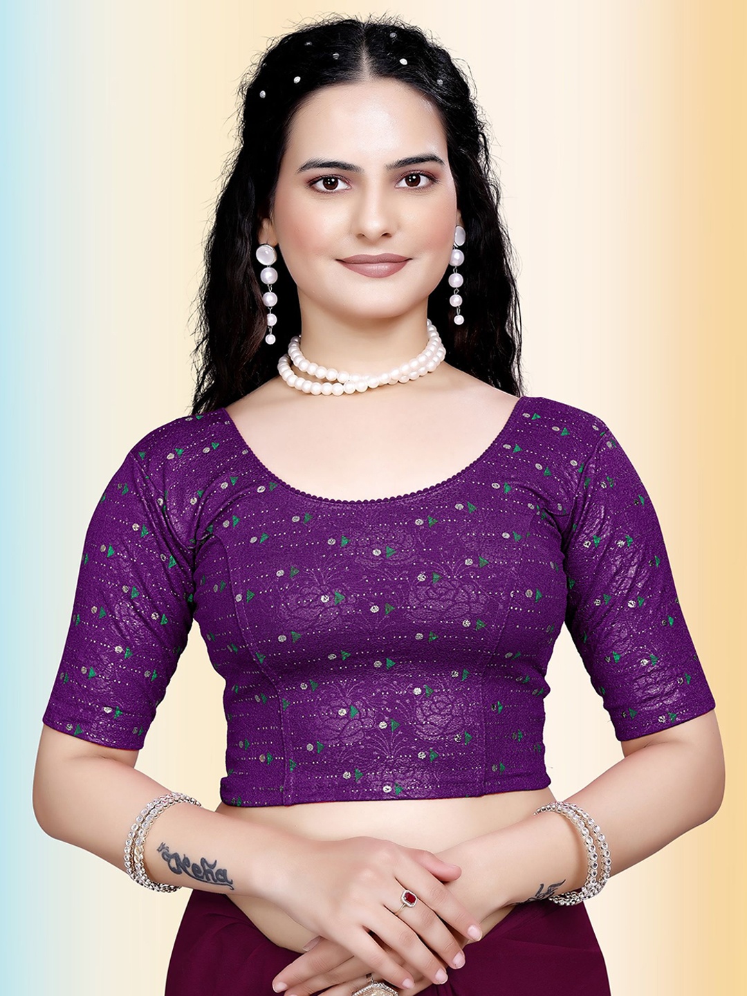

TANISHM FEB TEX Printed Cotton Saree Blouse, Purple