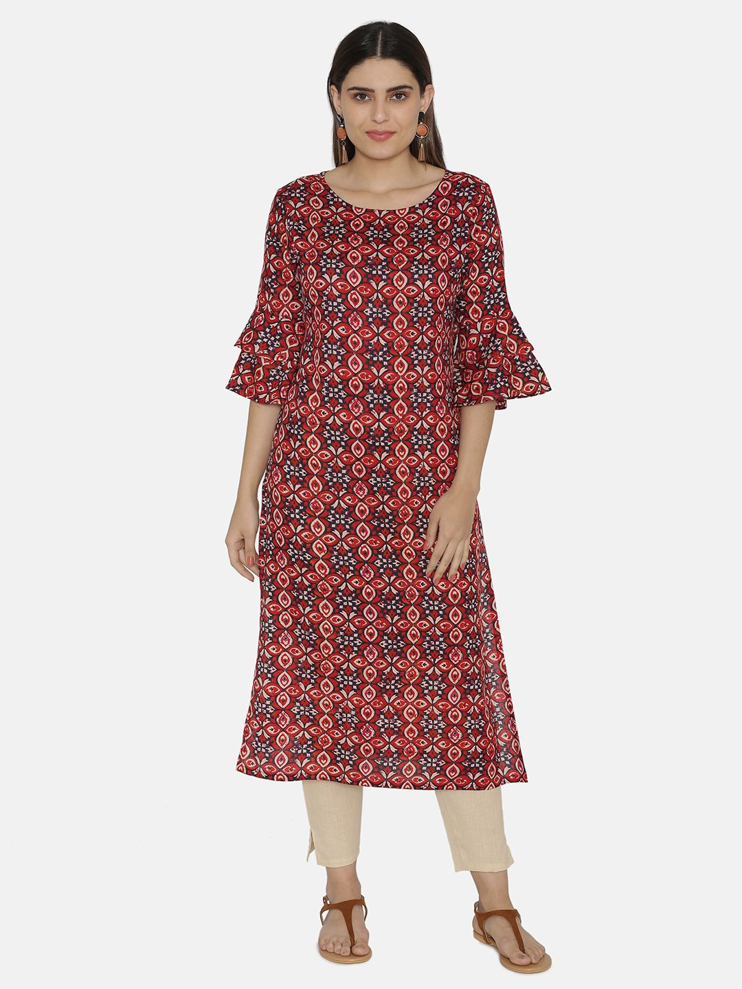 

VEGAL Printed Round Neck Kurta, Maroon