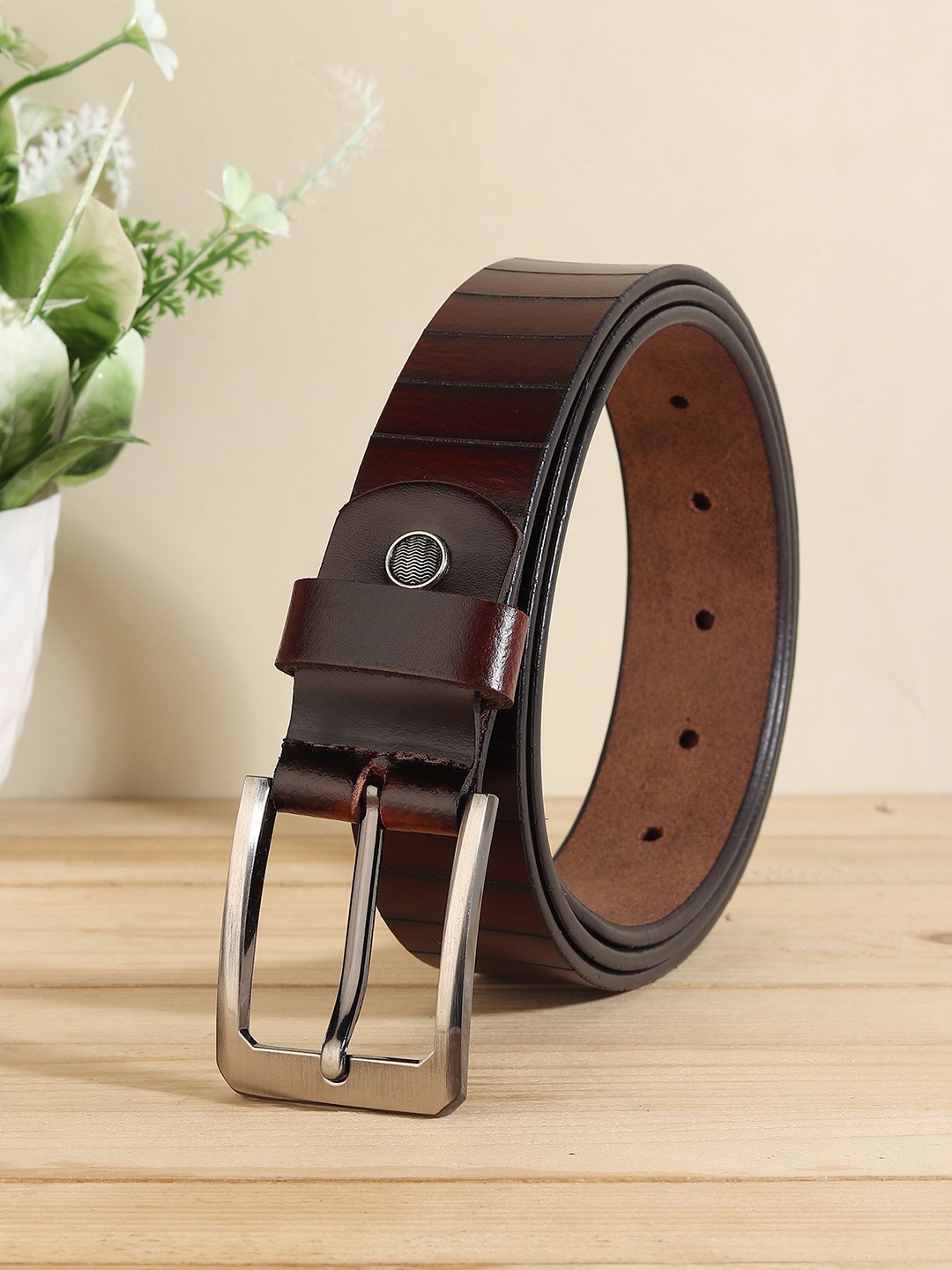 

LOOPA Men Textured Leather Formal Belt, Brown