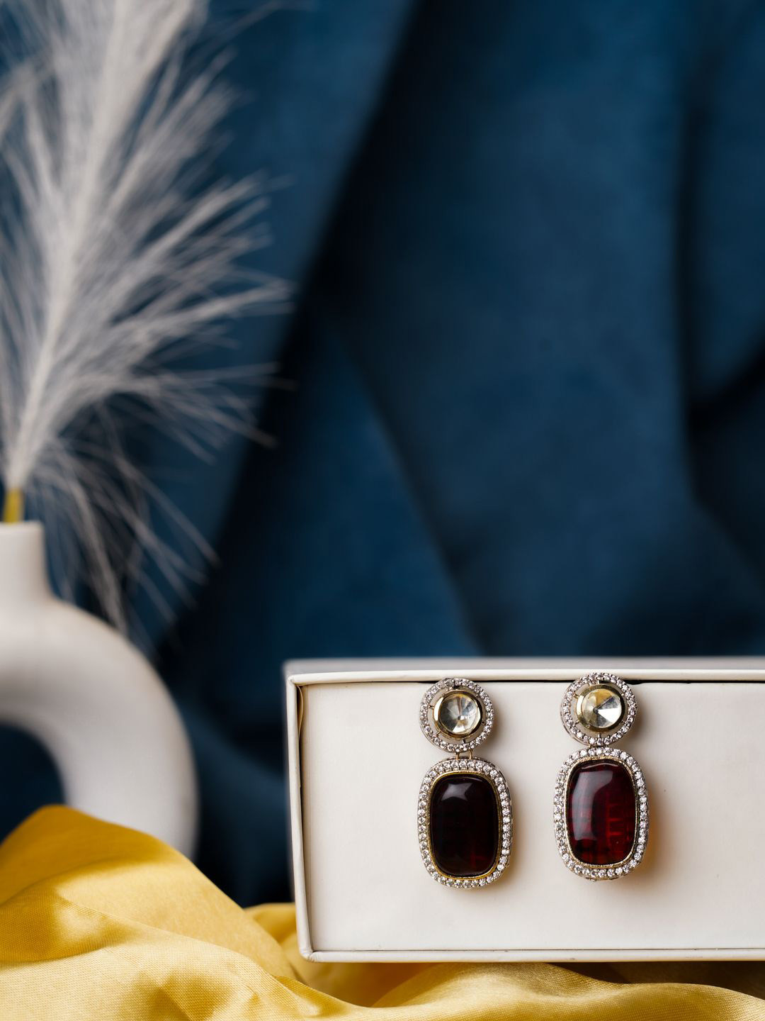 

AARSEE OFFICIAL Anti-Tarnish 22KT Gold Plated Dazzling Red Earrings, Silver
