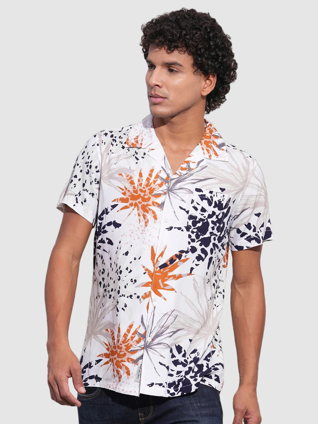 

Being Human Men Classic Slim Fit Floral Opaque Printed Casual Shirt, White