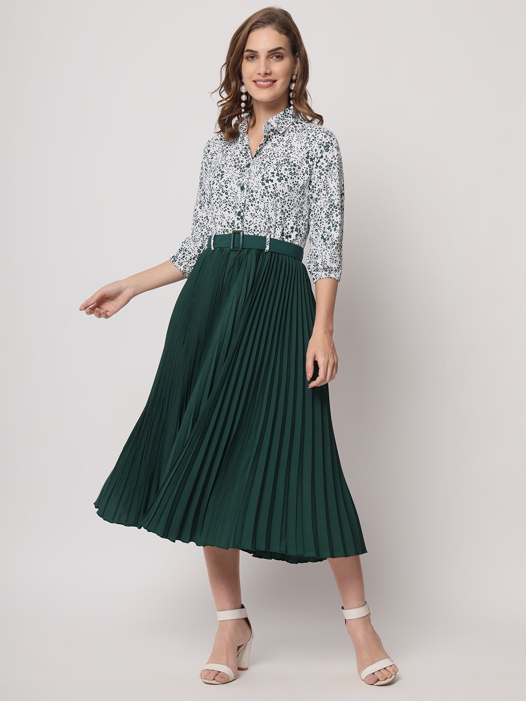 

OTABU Print Applique A-Line Midi Dress, Green