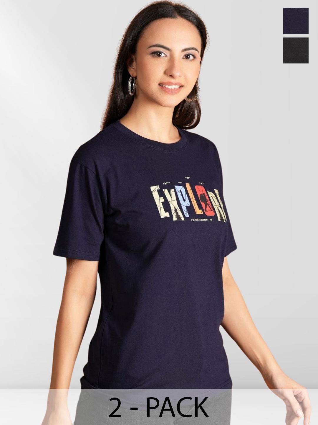 

NEYSA Women Typography 2 Printed Applique T-shirt, Multi