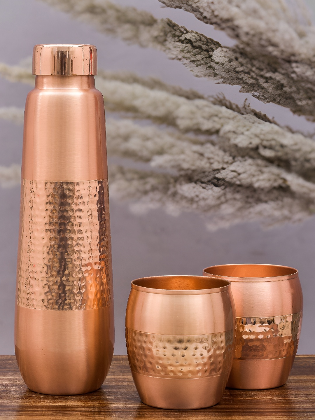 

oggn Copper-Toned 3 Pieces Sapphire Copper Water Bottle With 2 Tumblers-950 ml,250 ml Each