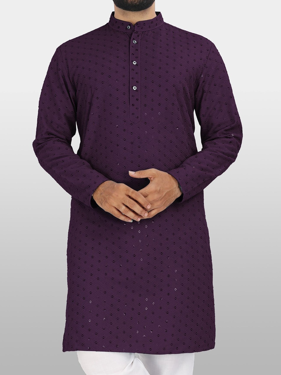 

VeBNoR Men Ethnic Motifs Brasso Kurta, Purple