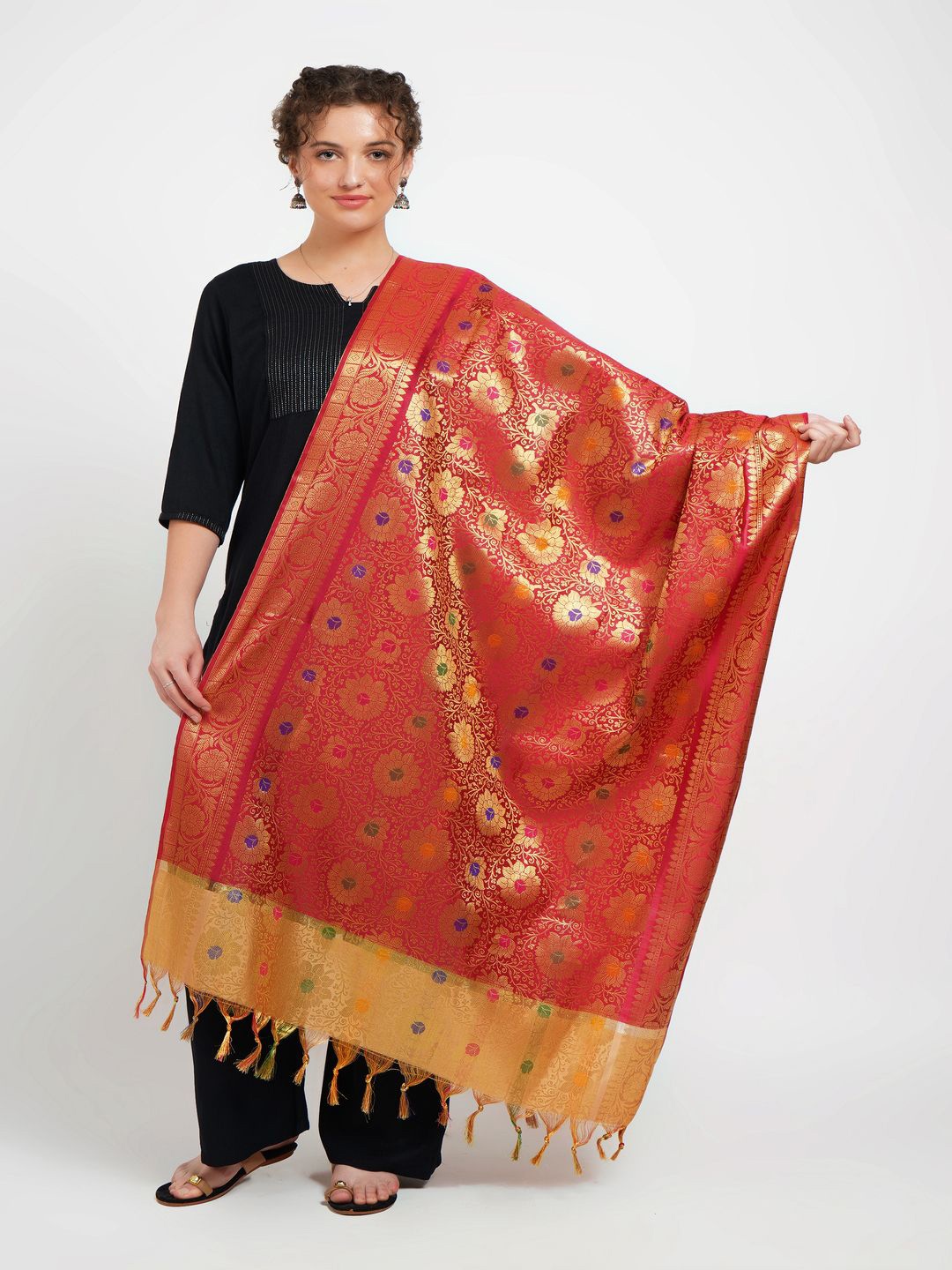 

Karthav Fashion Woven Design Dupatta with Zari, Maroon