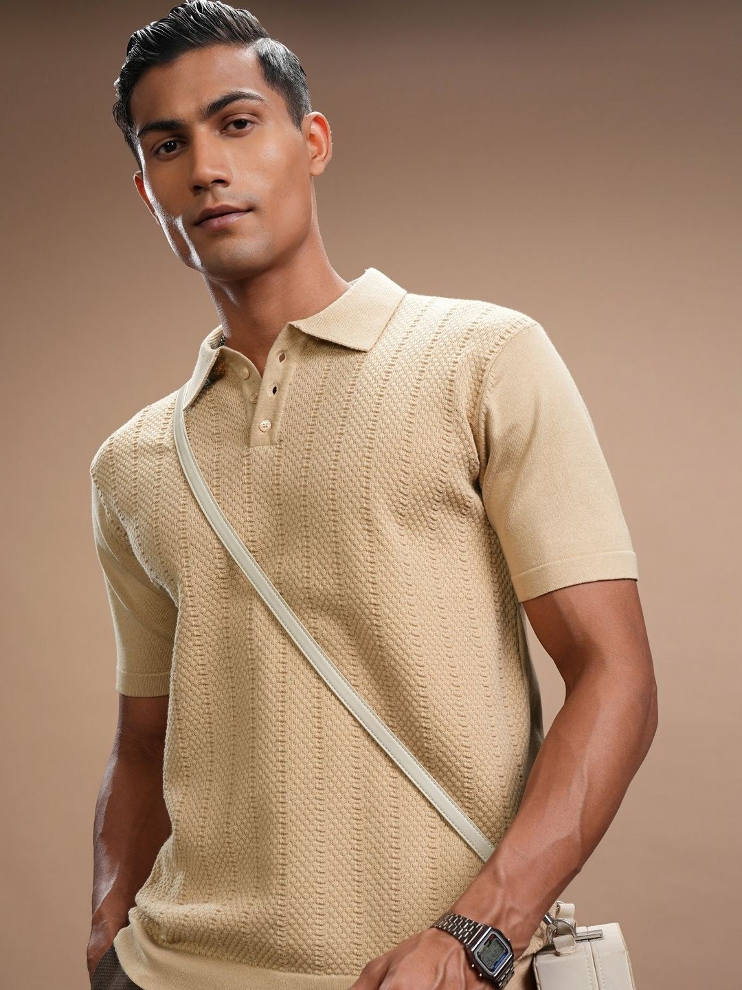 

HIGHLANDER Men Polo Collar T-shirt, Beige