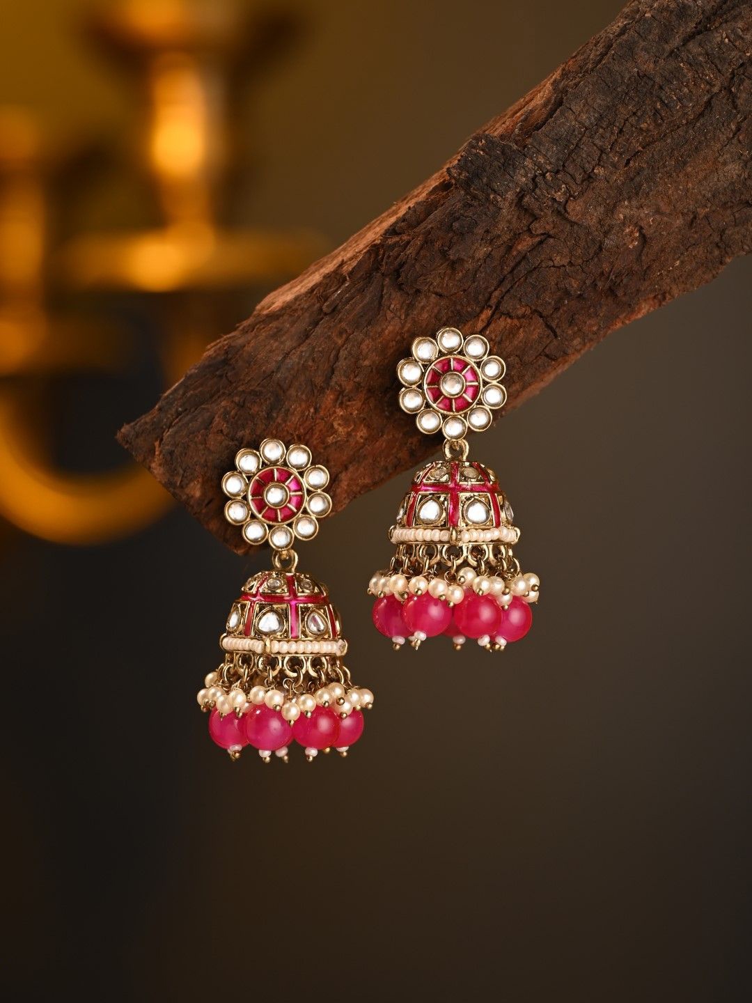

Anvik Contemporary Jhumkas Earrings, Pink