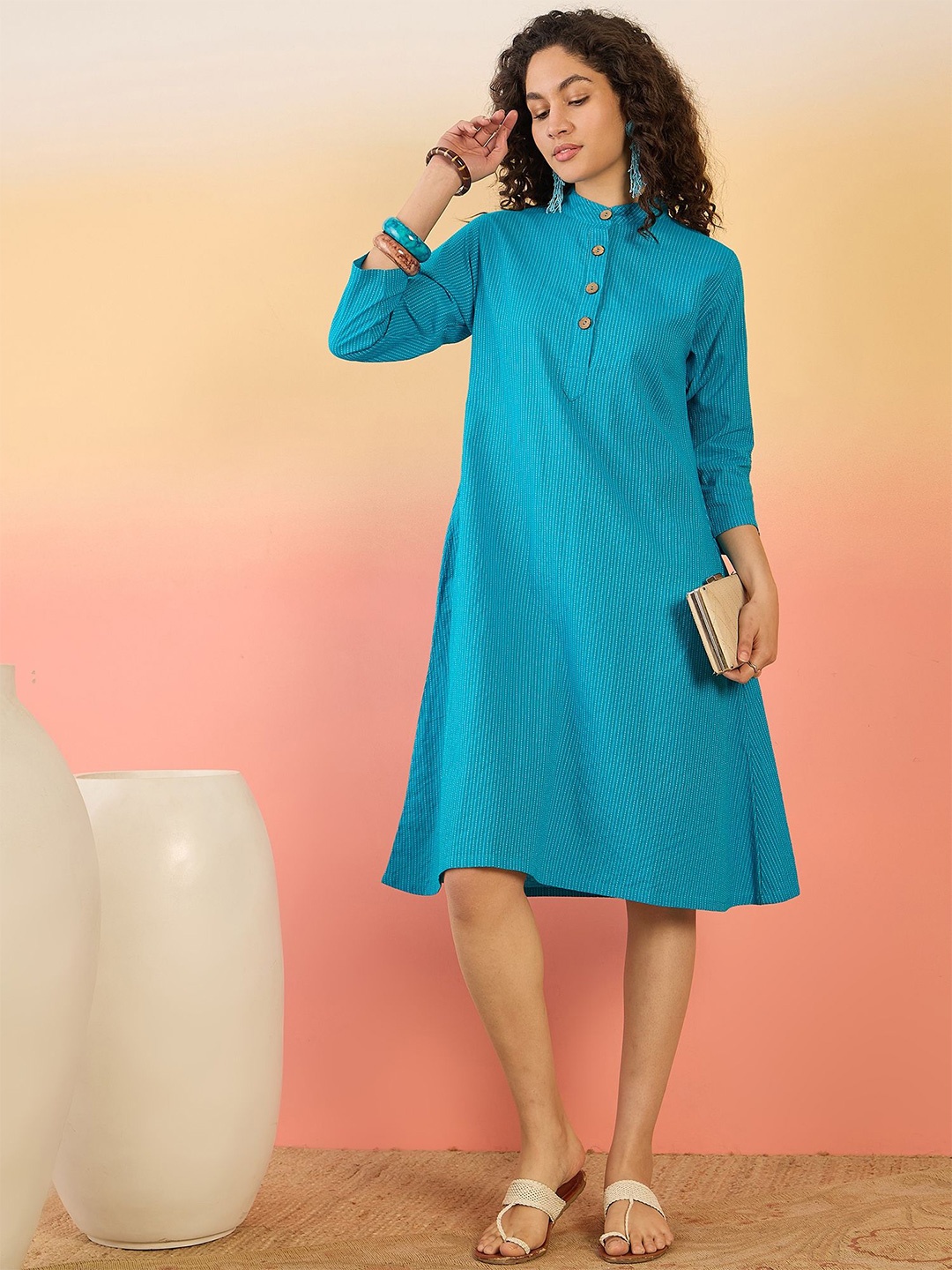 

InWeave Cold-Shoulder A-Line Dress, Blue