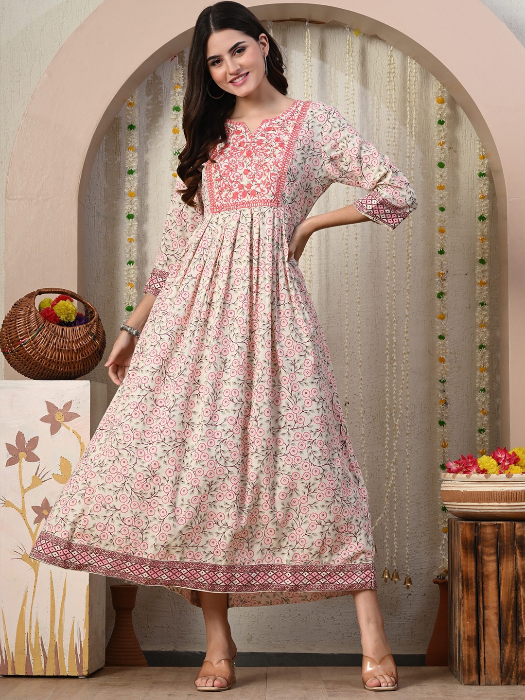 

JAYLEEN Floral Print Midi Dress, Pink